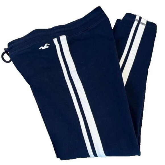 Hollister Navy Blue Track Style Joggers Sweatpants with White Stripes - Picture 1 of 8